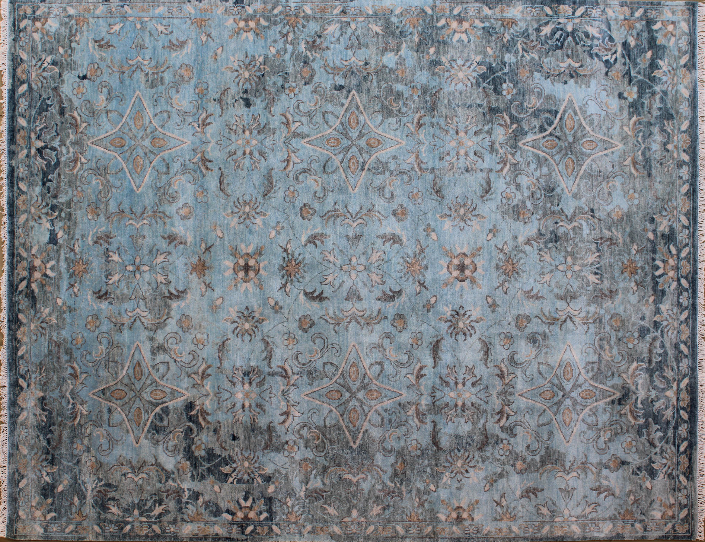 Vintage Heritage Blue Star Rug 8ft x 10ft - Handknotted Carpet Manufacturer Mirzapur